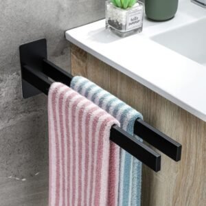 Double Bar Wall-Mounted Towel Rack – Matte Black Finish