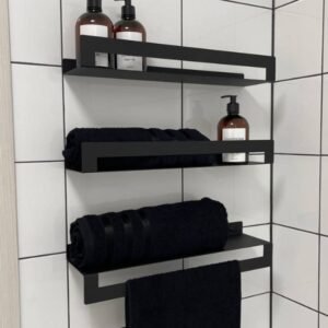 Modern Matte Black Wall-Mounted Bathroom Shelf Set