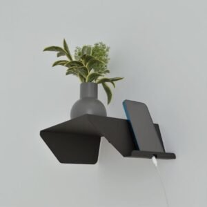 Dual-Function Geometric Wall Shelf with Phone Dock