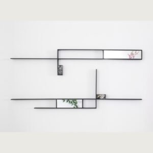 Minimalist Geometric Wall Shelf with Mirror and Marble Accents