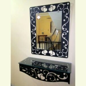 Elegant Wall-Mounted Mirror with Glass Shelf – Heart & Swirl Design