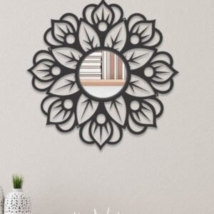 Floral Mandala Wall Mirror – Black Finish