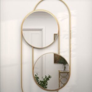 Modern Geometric Dual Mirror Wall Art – Gold Finish