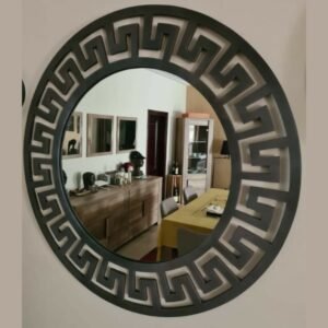 Athena Round Wall Mirror with Greek Key Frame