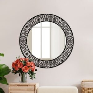 Elegant Round Mirror with Black Geometric Frame
