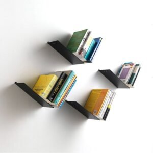 Modern V-Angle Wall-Mounted Book Shelf – Set of 4 Steel Book Holders