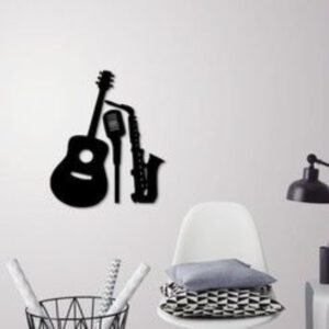 Musical Trio Wall Art – Guitar, Saxophone & Mic Silhouette