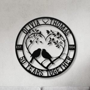 Custom 50-Year Anniversary Metal Wall Art – Doves & Heart Design