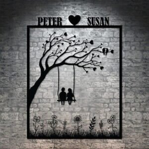 Personalized Couple Names Metal Wall Art – Swing Under Tree Design